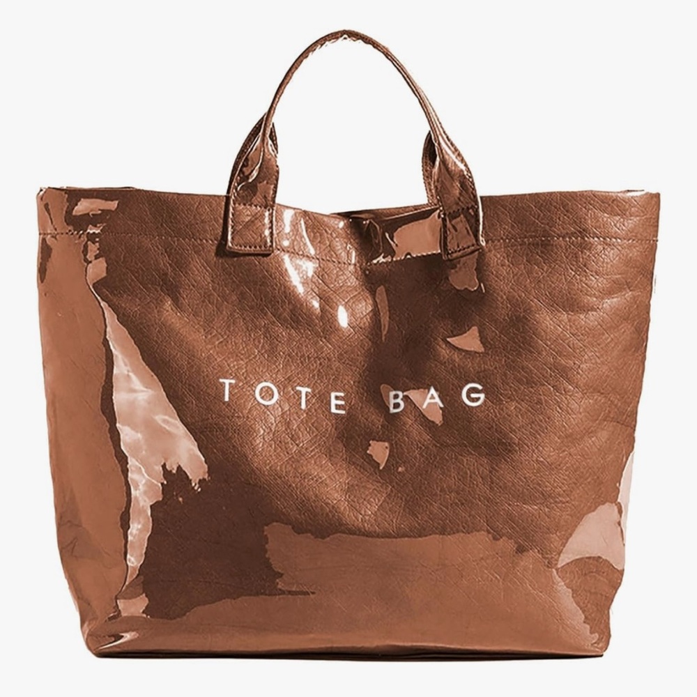 VINYL PAPER BAG TOTE OVERSIZED 2 HANDLE PVC HANDBAG NEW